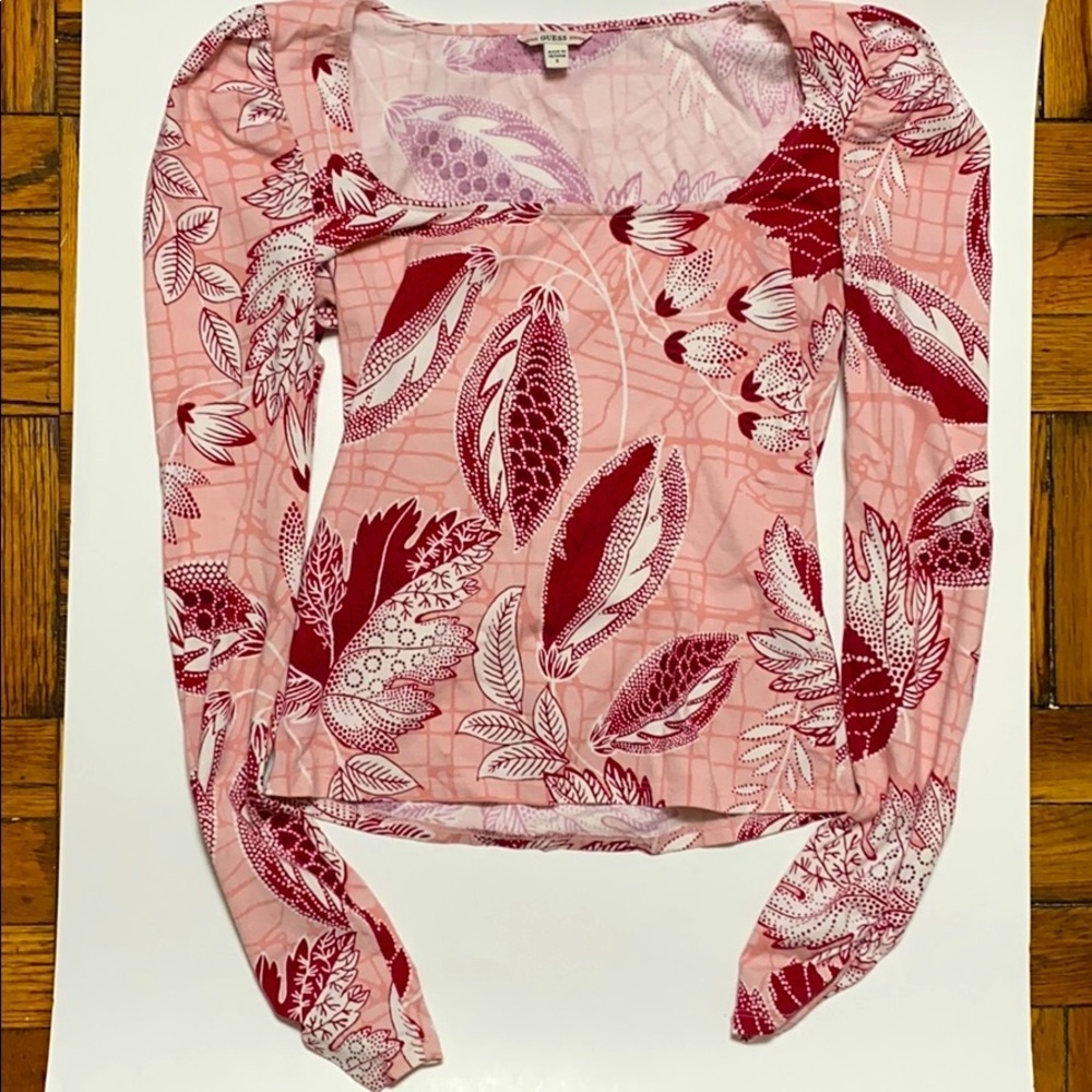 Guess pink leafy long sleeve top size: S